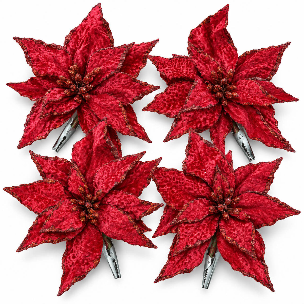 Mica Red Velvet Poinsettia Christmas Flower Clip – 1 Piece