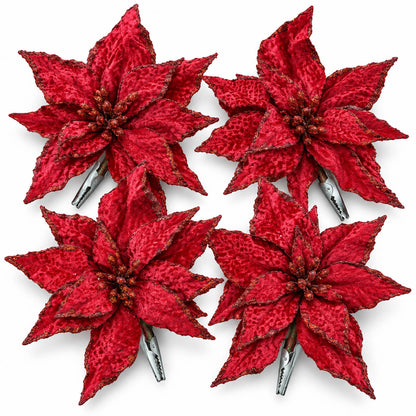 Mica Red Velvet Poinsettia Christmas Flower Clip – 1 Piece