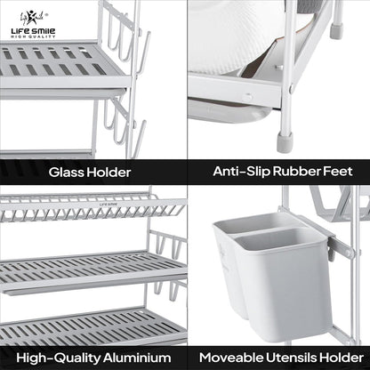 65-cm Aluminum Large 3-Layer Dish Rack