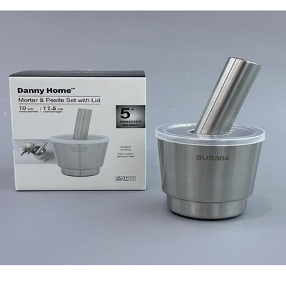 Danny Home Stainless Steel Mortar & Pestle Set with Lid