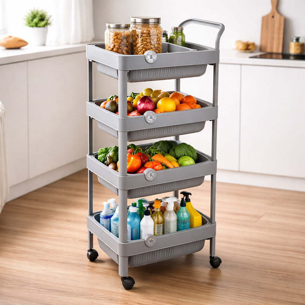 Multi-Purpose 4-Tier Plastic Storage Rack on Wheels
