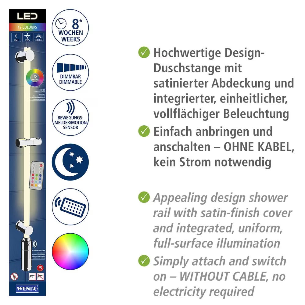 Wenko LED Shower Rail – Award-Winning RGB & Warm White Illuminated Rod with Remote