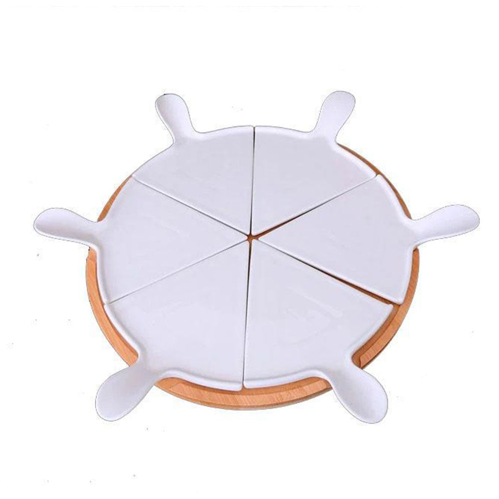 Ceramic Pizza Plate With Bamboo Base
