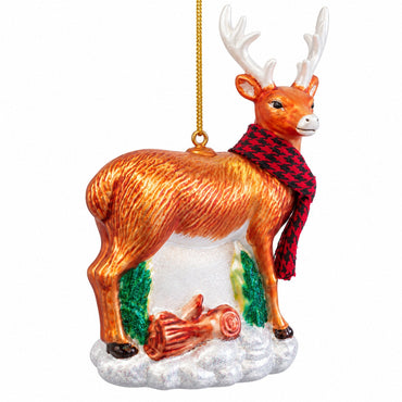 Alpine Lodge Glass Reindeer Hanging Christmas Ornament