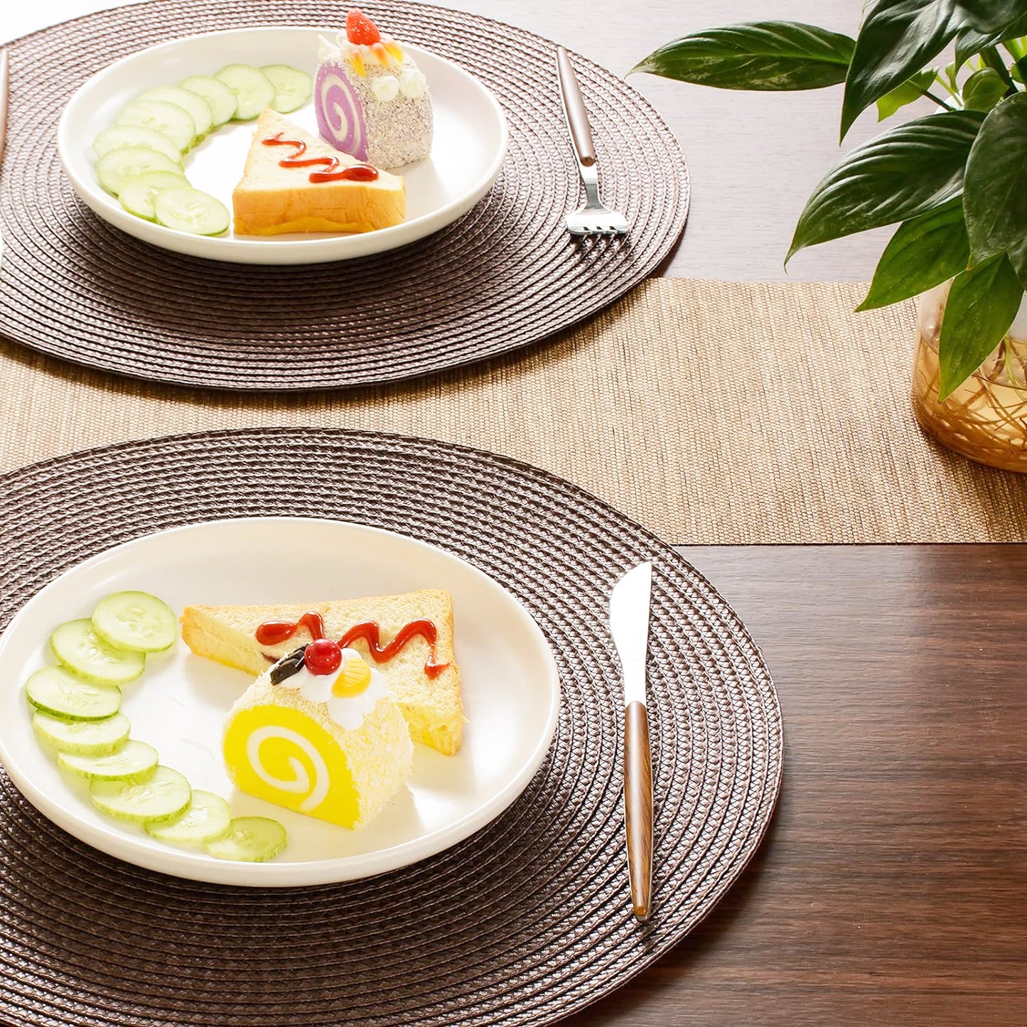 2-Pieces Round Braided Placemats Table Mats for Dining Tables 38cm