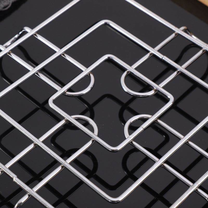 18-cm Stainless Steel Square Kitchen Hot Pot Stand with Handle Heat Resistance Stand