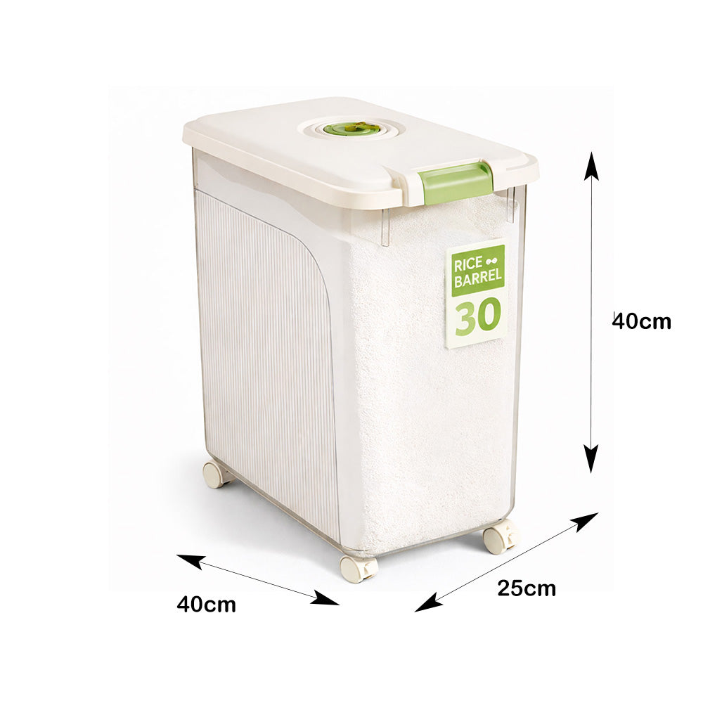 Leak-Proof Rice Storage Container – 30L Airtight PP Bin with Wheels