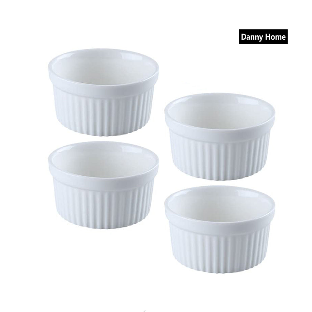 Danny Home 4-Pcs Mini Ramekins 160ml Small Ceramic Bowls for Dips, Souffle, Creme Brulee, and Baking
