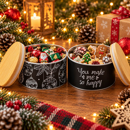 Cucina & Tavola Round Christmas Storage Tin with Bamboo Lid