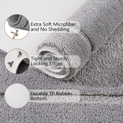 Danny Home Luxury Bath Mat Absorbent Non-Slip Washable Shaggy Bathroom Rug 50X80CM – Grey