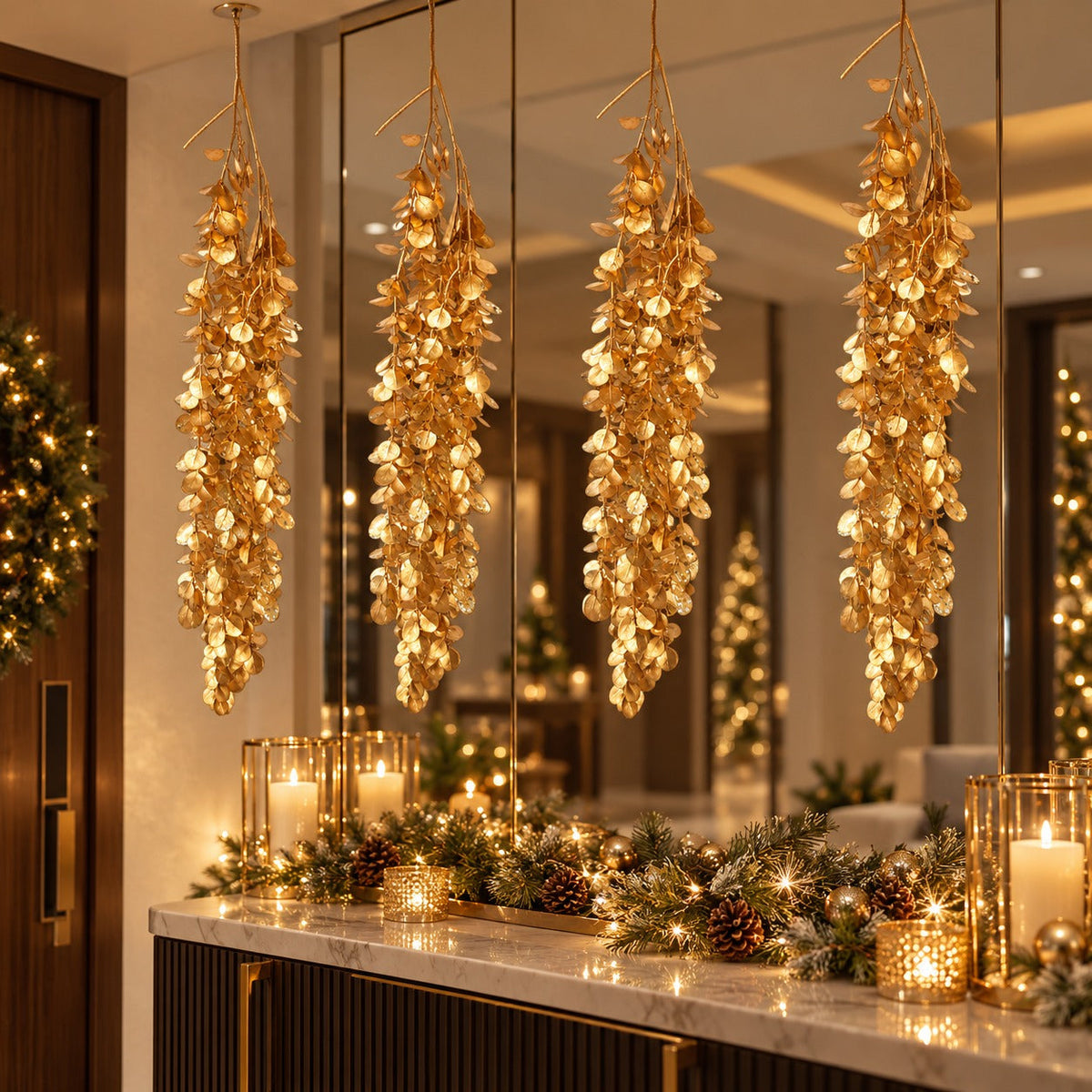 Mica Decorations Gold Cascading Leaf Hanging Christmas Decoration – Approx. 80 cm