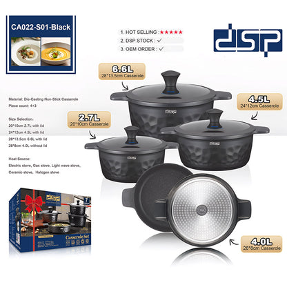 DSP CA022-S01-Black, Die-Casting Non-Stick Casserole Set – 7 Pieces