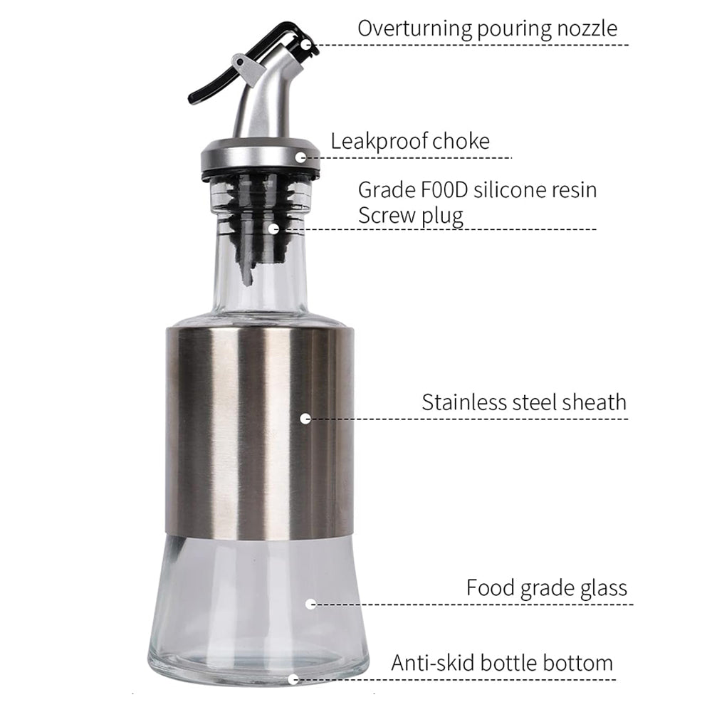 Danny Home Cruet Glass Stainless Steel Cover Oil And Vinegar Dispenser – 250ml
