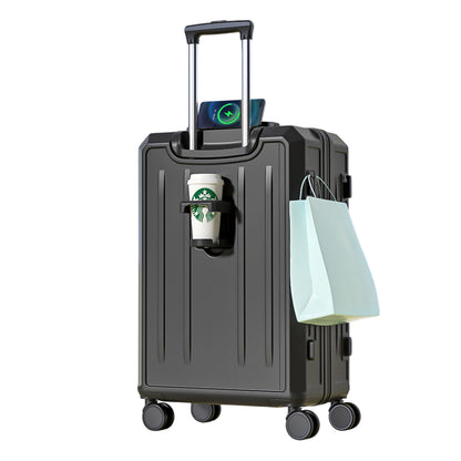 Carry-On Suitcase with USB Charging & Cup Holder (Black)