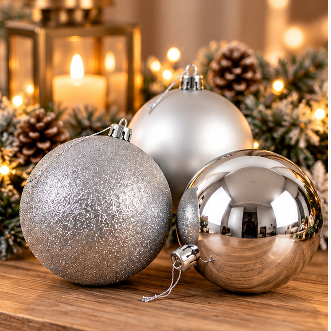 Noël Silver Oversized Christmas Baubles – Set of 3