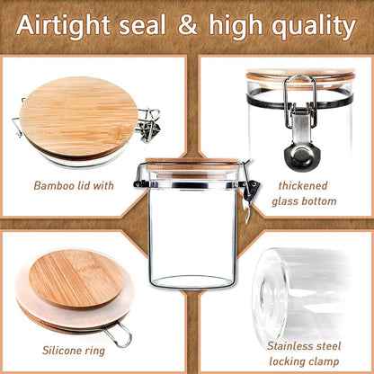 Glass Storage Jar With Clip Seal Wooden Lid