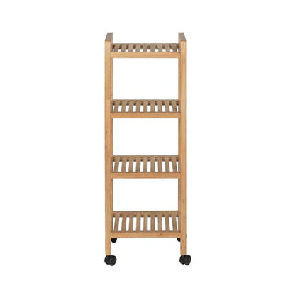 Wenko Norway Wooden Bathroom & Kitchen Trolley – 4-Tier Walnut Wood Storage Rack