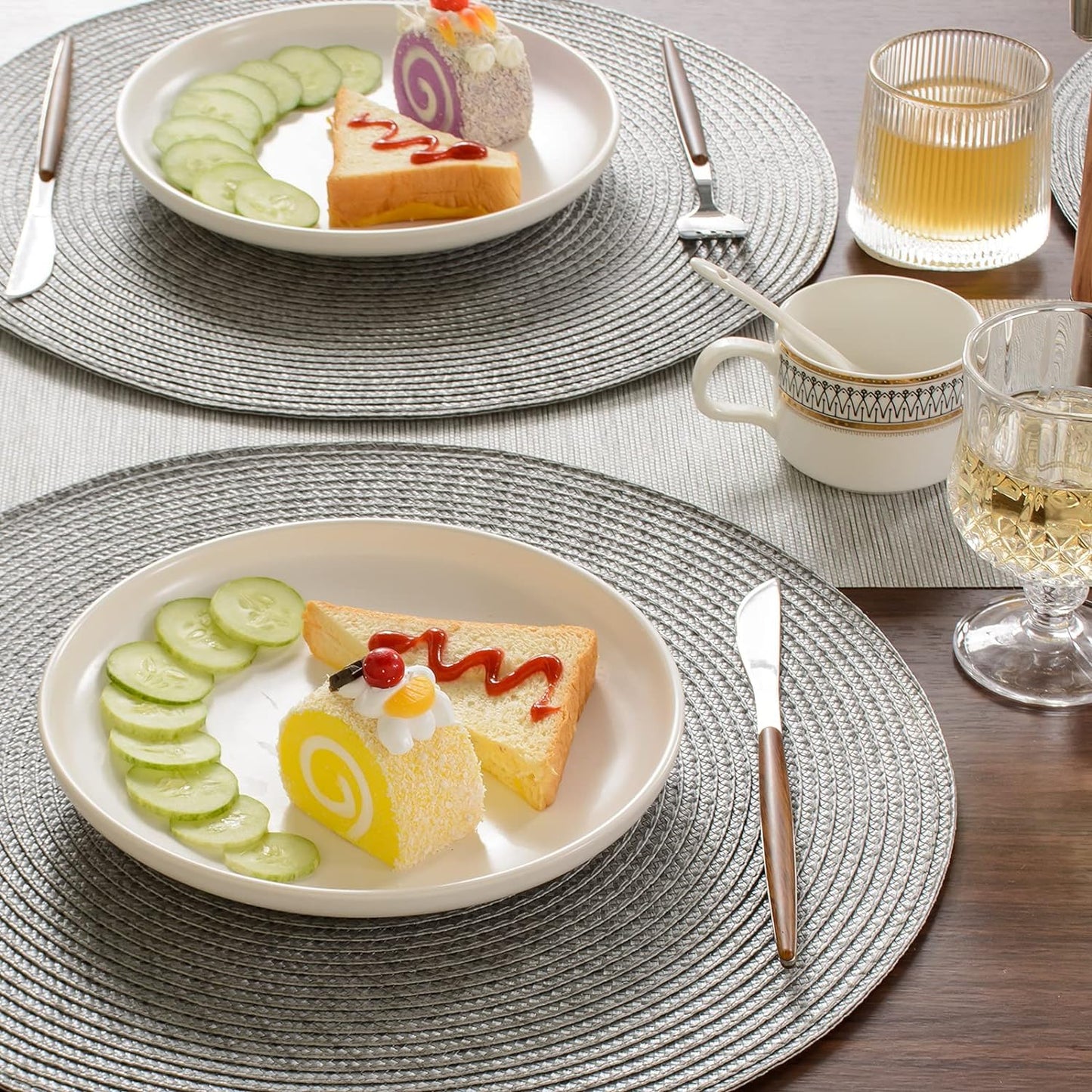 2-Pieces Round Braided Placemats Table Mats for Dining Tables 38cm