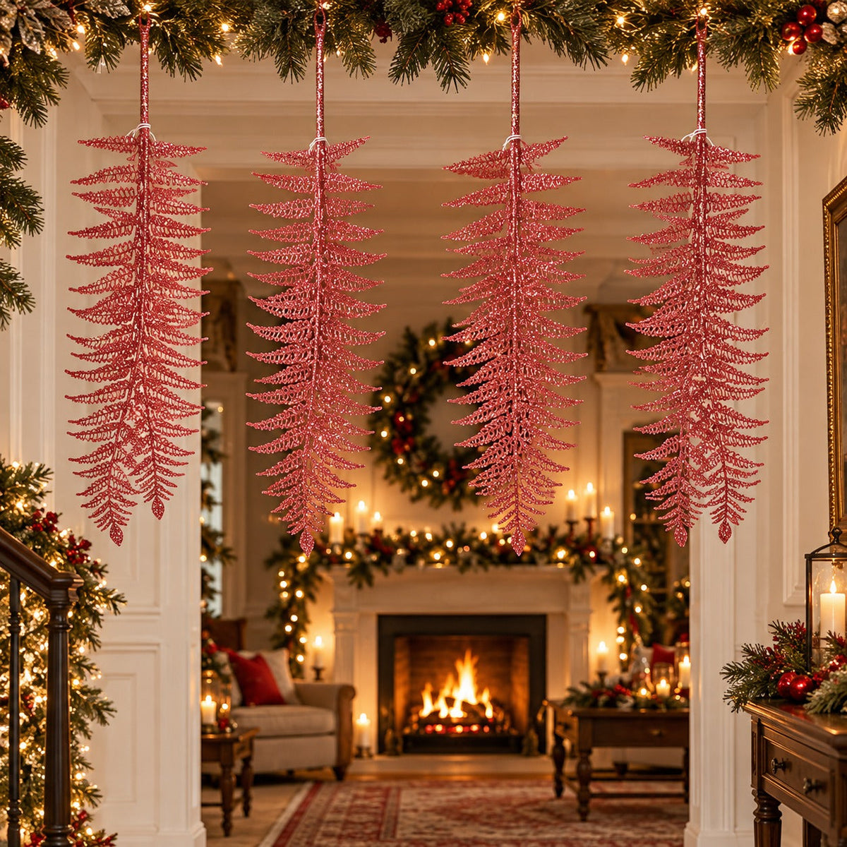 House of Seasons Glitter Fern Christmas Spray – 80 cm