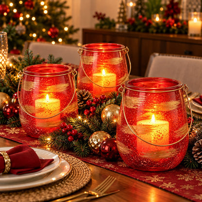 Mica Decorations Red & Gold Glass Lantern with Handle – 21 cm