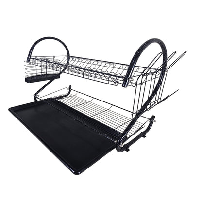 2-Tier Dish Drainer Rack with Cup Stand & Utensil Holder 55cm – ( Black Granite color )