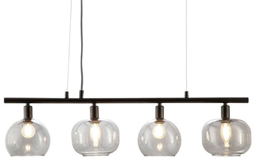 Nino Germany Ella 4-Light Pendant Lamp – Black Metal Hanging Light with Globe Glass Shades