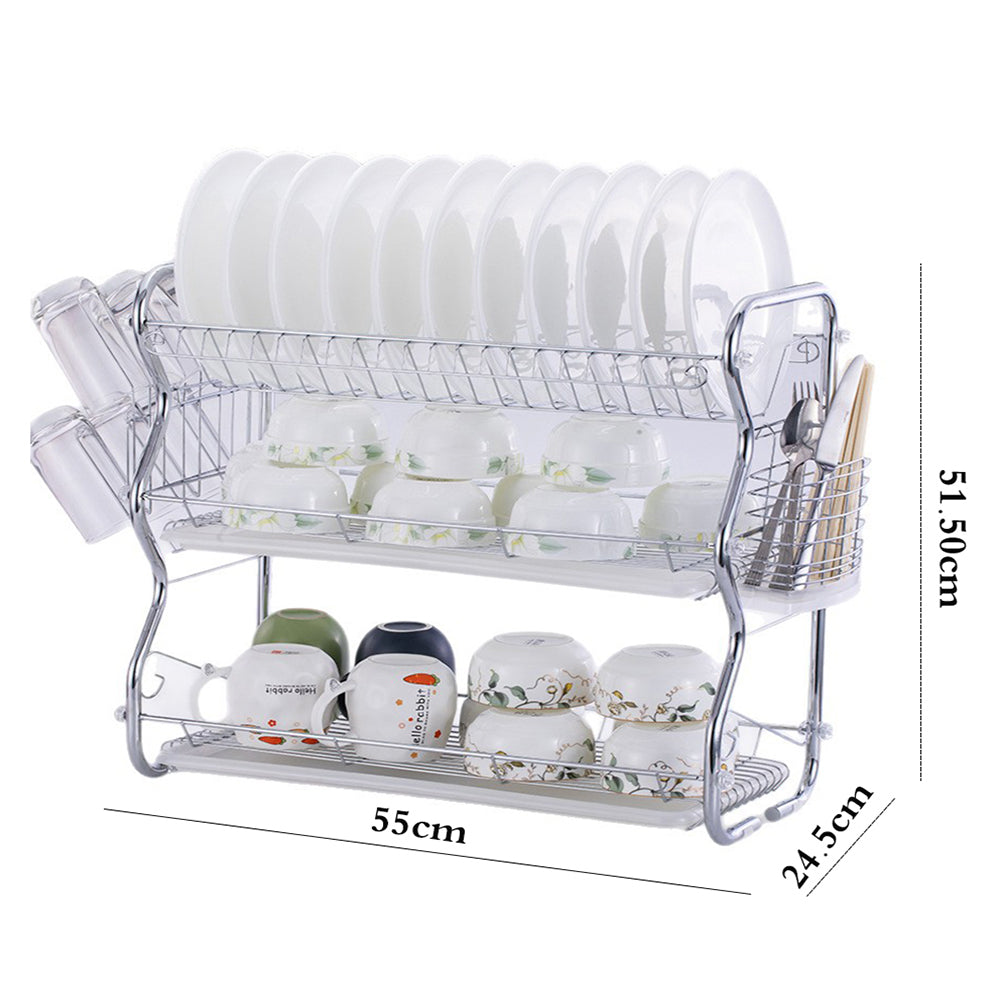 Binca 3-Tier Dish Drainer Rack – Silver – 55cm