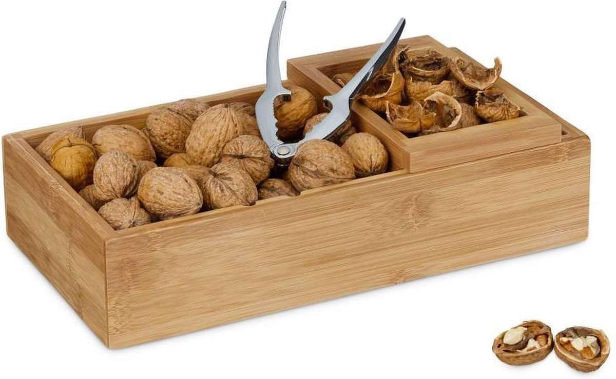 Relaxdays Bamboo Nut Bowl Set with Nutcracker – 3 Piece Set