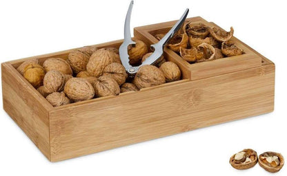 Relaxdays Bamboo Nut Bowl Set with Nutcracker – 3 Piece Set