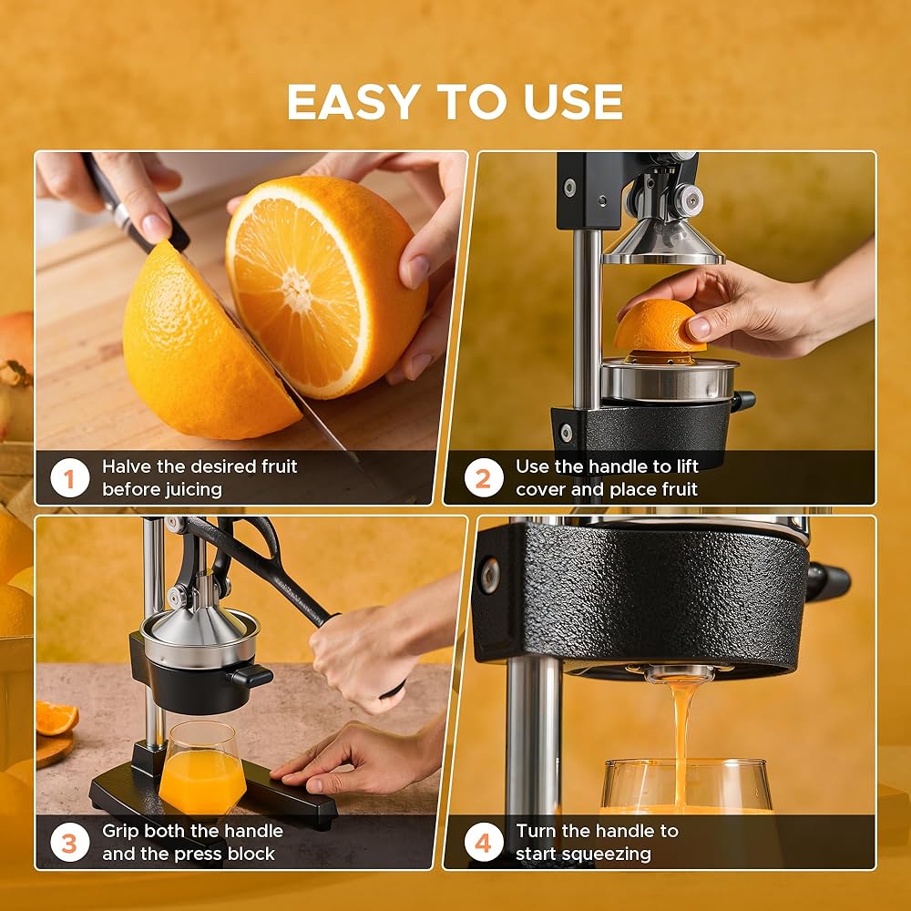 Stainless Steel Hand Press Juicer, Cast Iron Professional Citrus Juicer, Heavy Duty Manual Orange Juicer YC-058