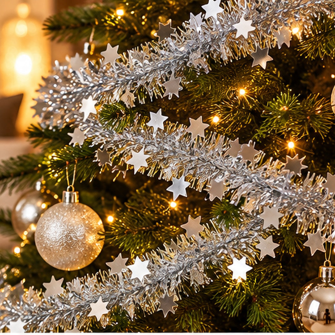 Noël Silver Star Tinsel Garland – 300 cm