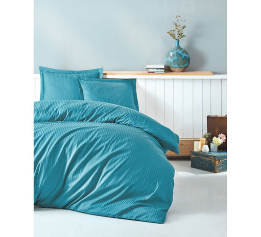 Elegant Stripe cotton Double Duvet Cover Set Turquoise 330TC