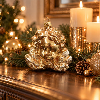 Mouth-Blown Glass Cherub Christmas Ornament – Gold