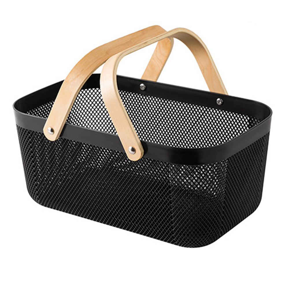 Plastic Mesh Basket Storage with Wooden Handle