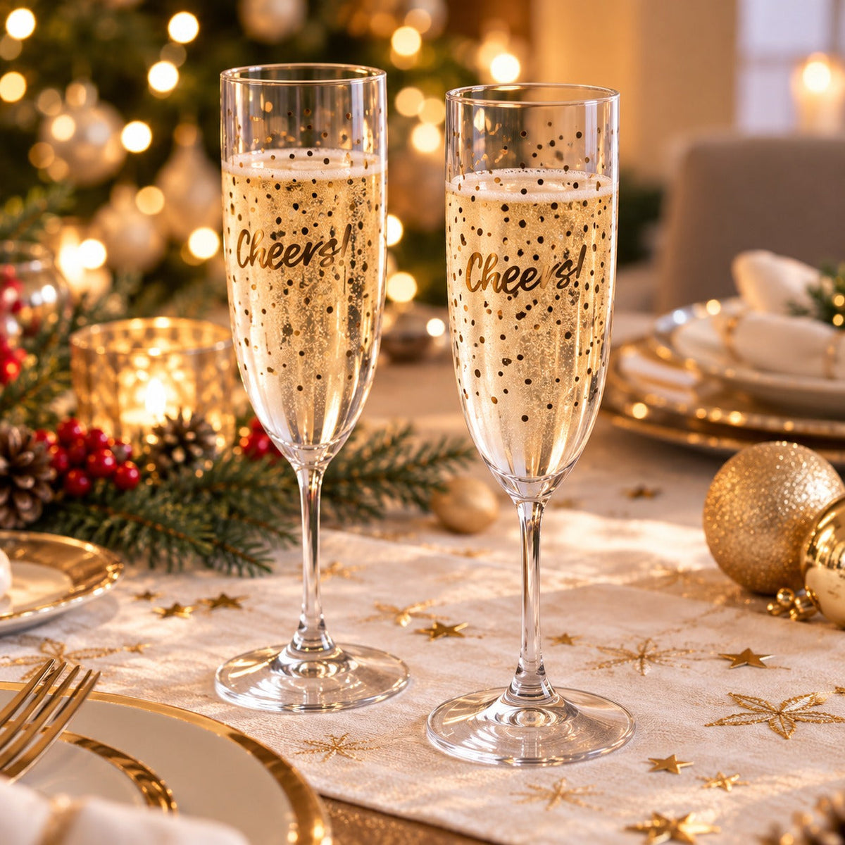 Noël Reusable “Cheers!” Champagne Flutes – Set of 2 – 160 ml