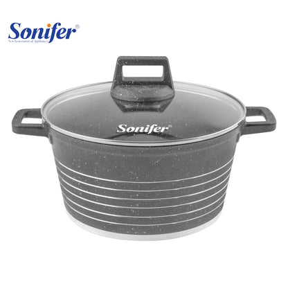 Sonifer 20/22/24/26/28/30/32/36cm Wear-Resistant Non-Stick Granite Casserole with Glass Lid SF-1172-Grey