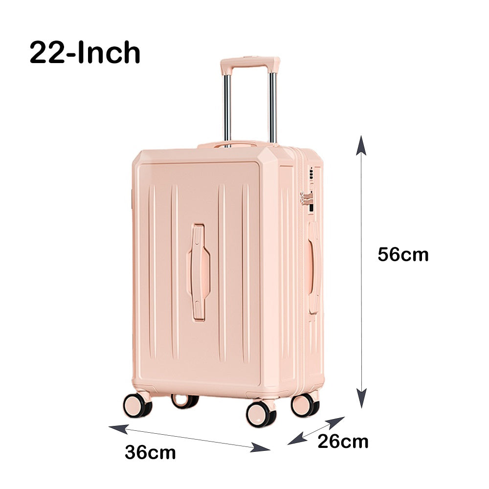 Carry-On Suitcase with USB Charging & Cup Holder (Pink)