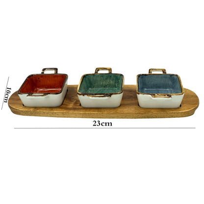 Danny Home Acacia Wood Board With 3-Pcs Sauce Bowls