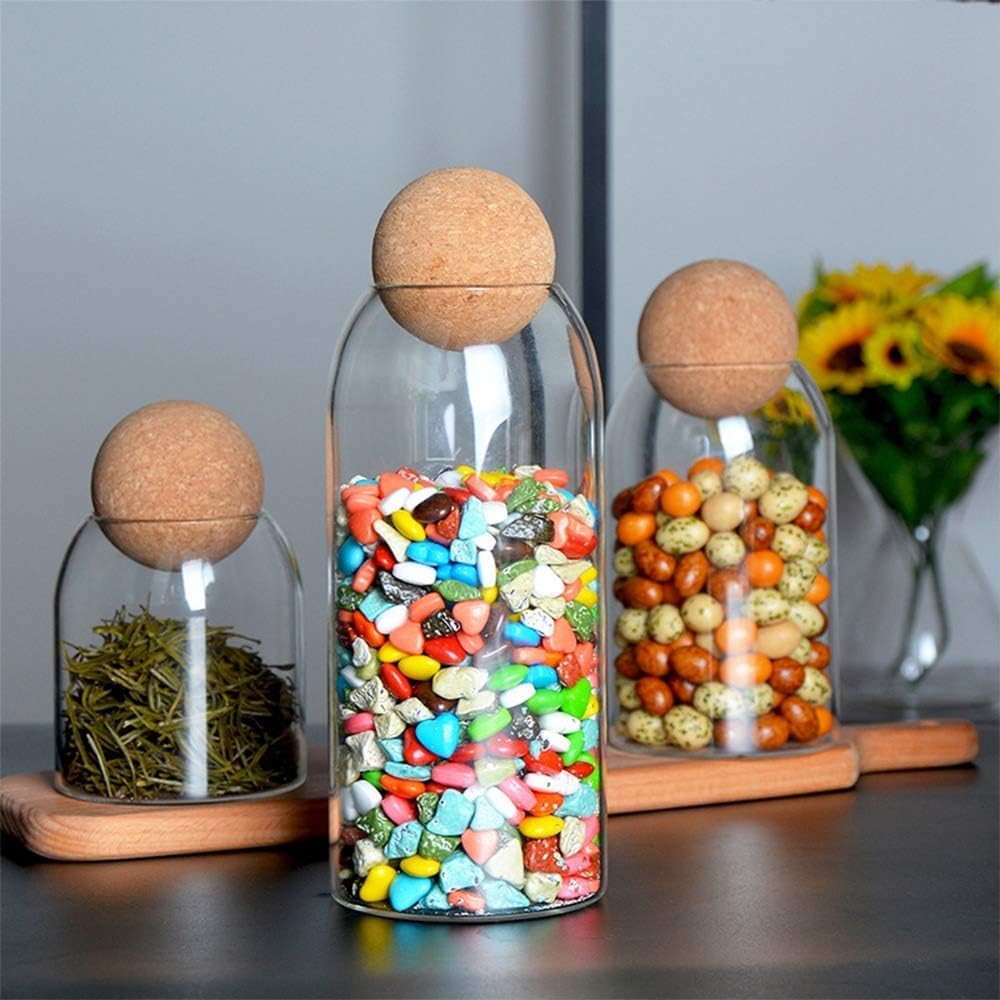 3-Pieces Set Glass Food Storage Jars with Wood Lid Ball