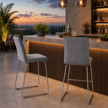 Bremen Modern Grey Upholstered Bar Stool with Chrome Legs