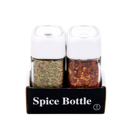 2-Pieces Glass Salt & Pepper Jar High Quality Plastic Lid-White 110ml #13887