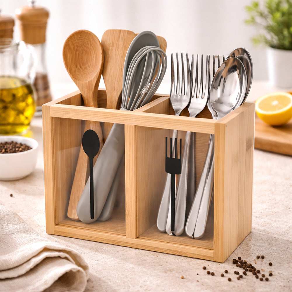 Bamboo Utensil Holder – 2 Section
