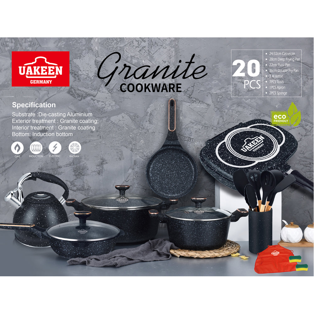 UAKEEN 20 pieces set Granite Non Stick Coating 100%