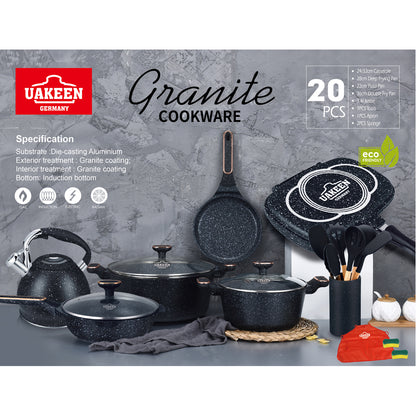 UAKEEN 20 pieces set Granite Non Stick Coating 100%