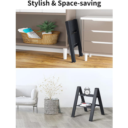 2 Step Ladder, Folding Step Stool with Wide Anti-Slip Thickened Pedal