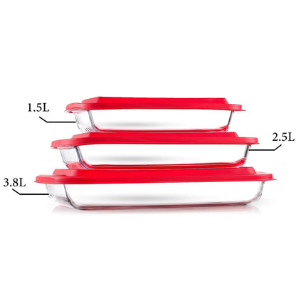 FENIX Set of 3PCS Tempered Nesting Glass Bakeware Set