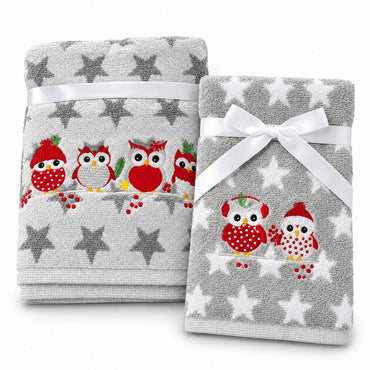 Christmas Owl Embroidered Cotton Towels – Set of 2 - 40 × 60 cm