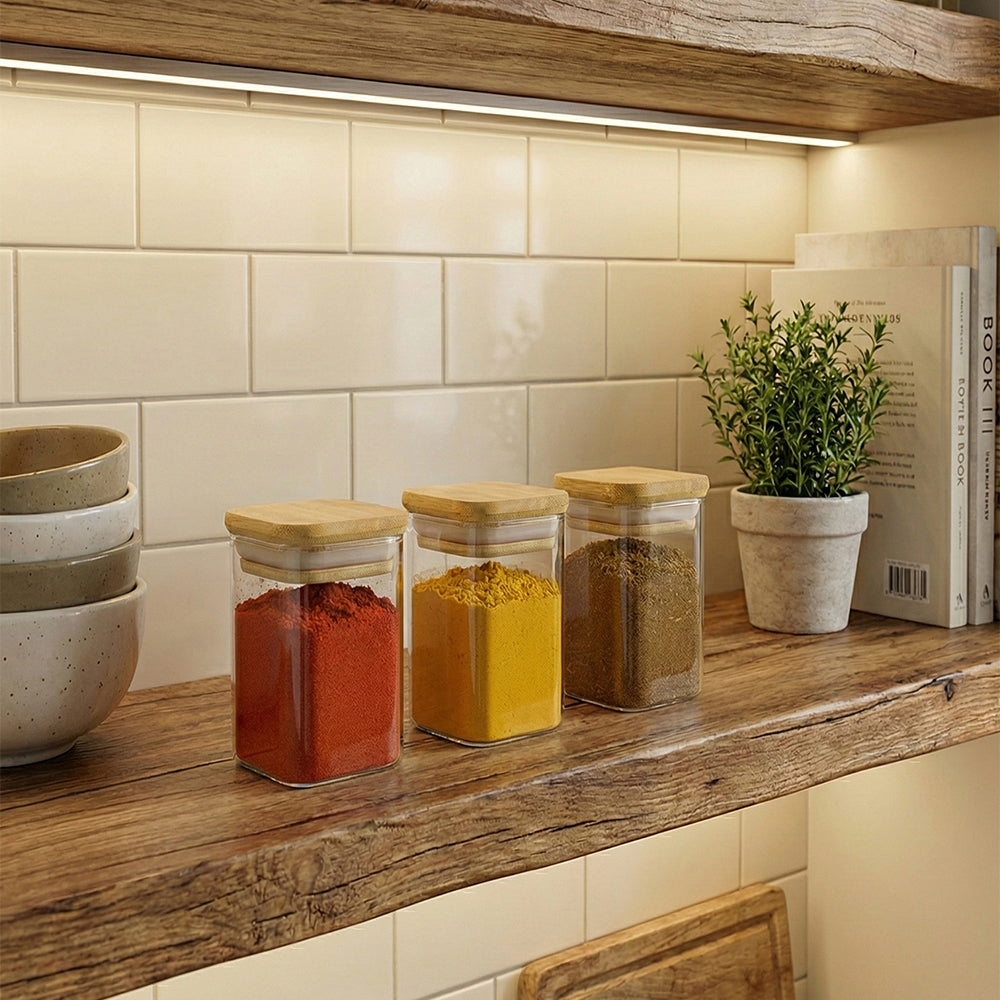 Clear Borosilicate Glass Storage Jar With Bamboo Lid 270-ml #XZ-F0002