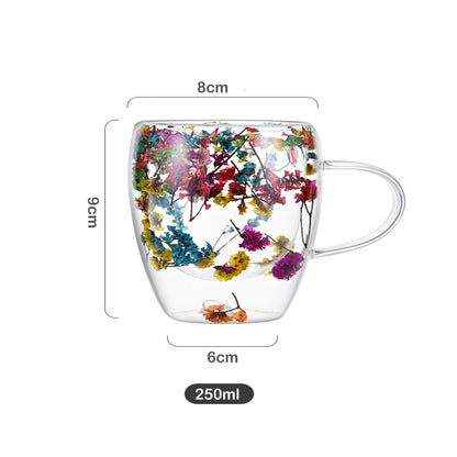 Dried Flowers Double Wall Clear Glass Coffee Mugs – 250ml