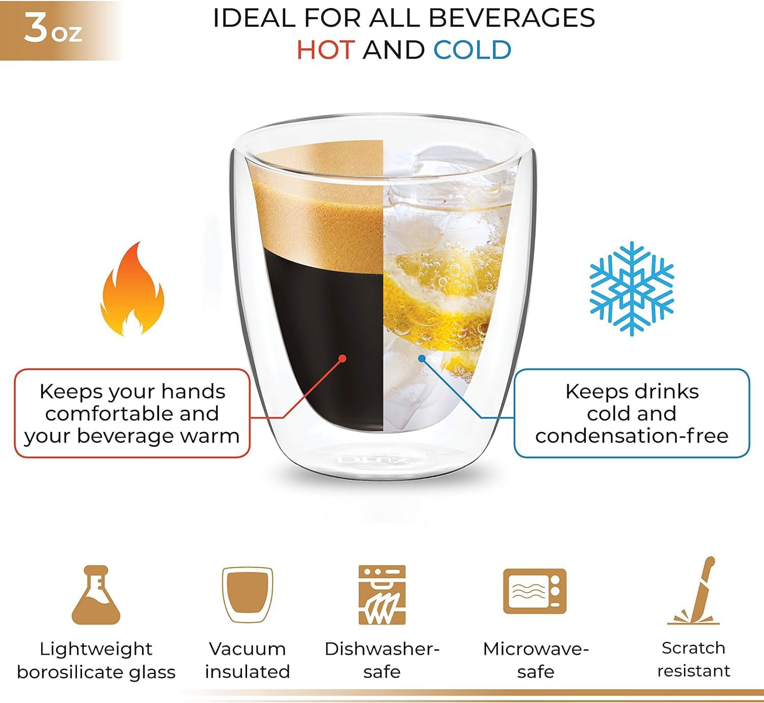 80ml 2-Pcs Danny Home Double Walled Espresso Glasses Set